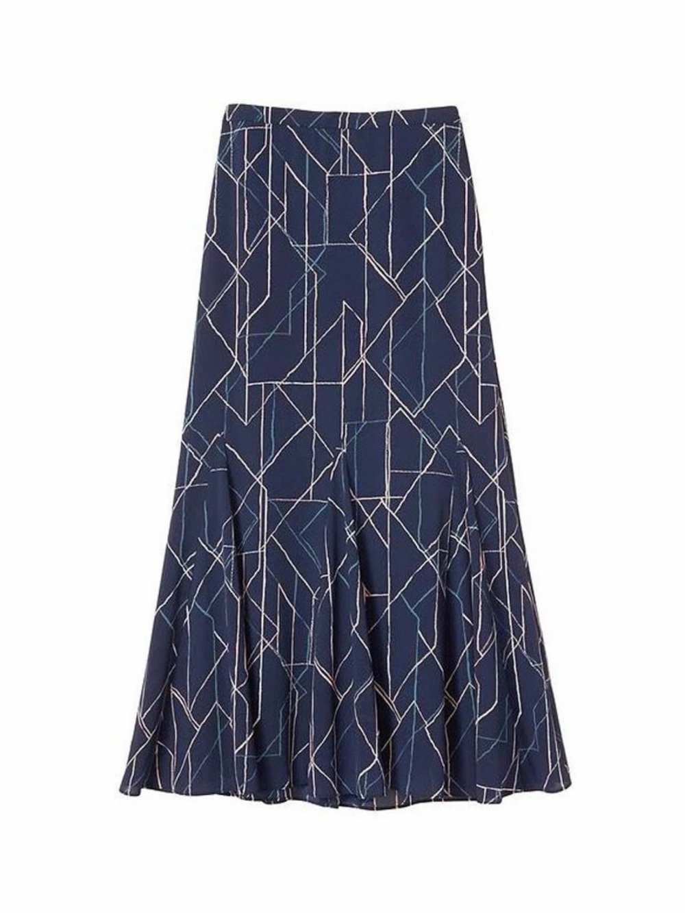 NWT Banana Republic Factory Navy Blue ‘Geometric Print Chiffon Maxi Skirt’ Sz 2